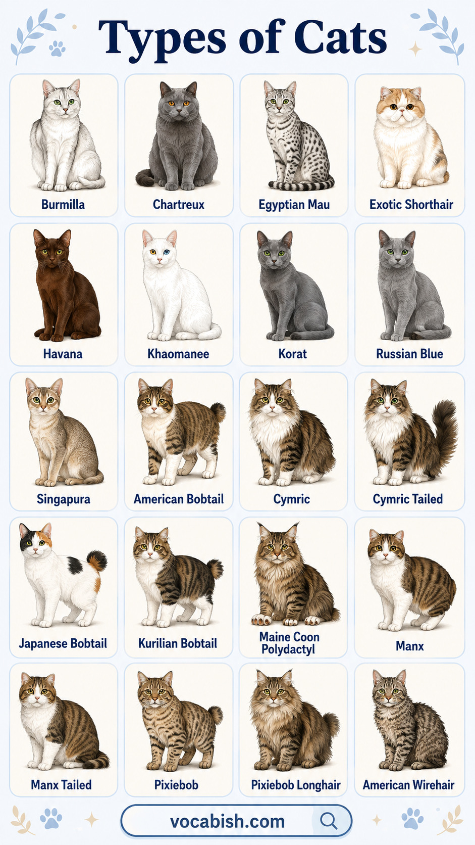 Different Types of Cats and Pictures