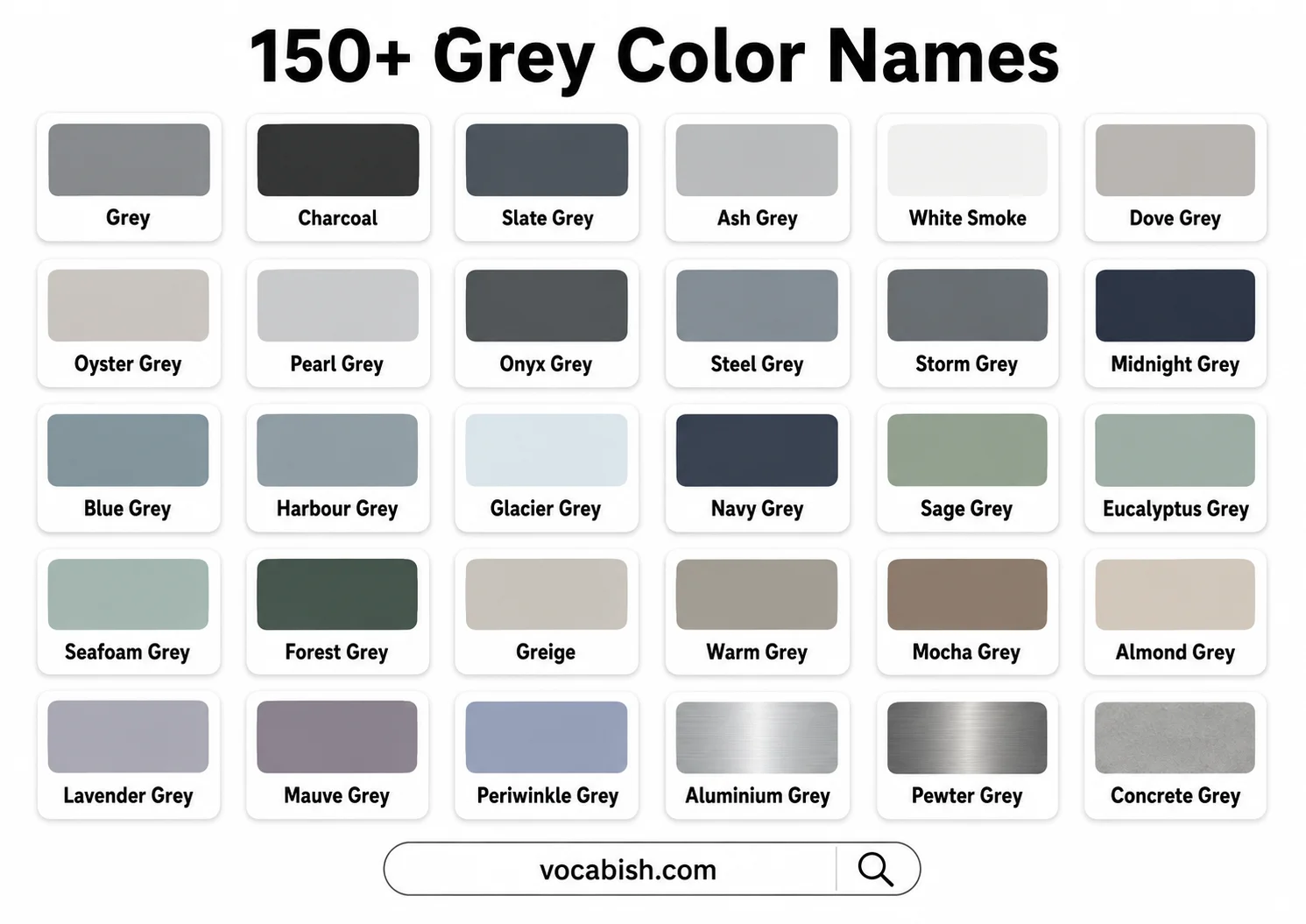 Grey Color Names with Codes, Pictures, and PDF