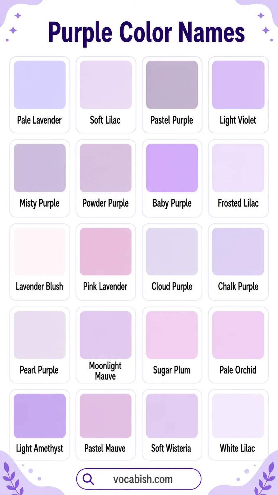Light and Pastel Purple Colors Names