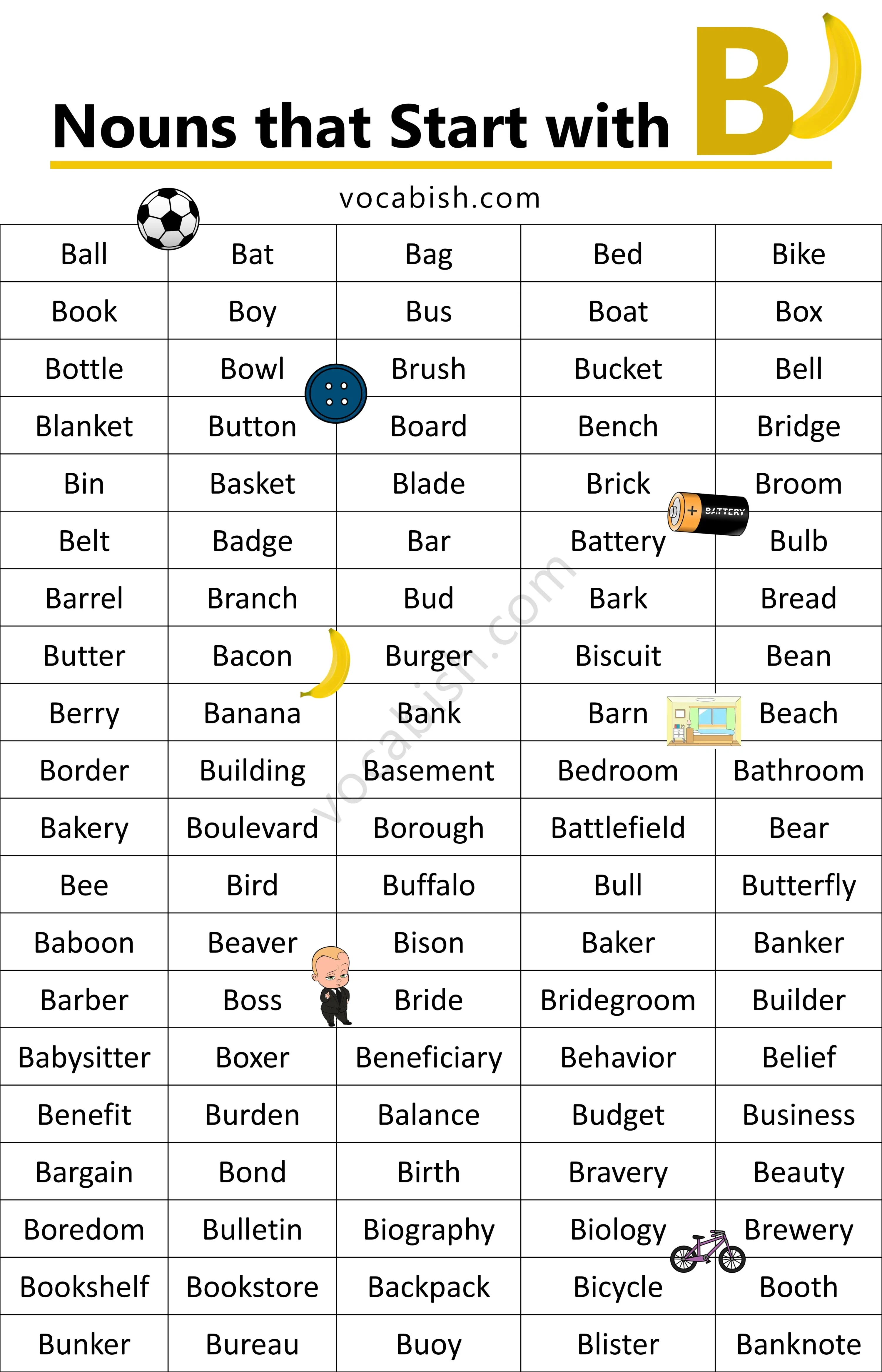 List of Noun Words Begin with B