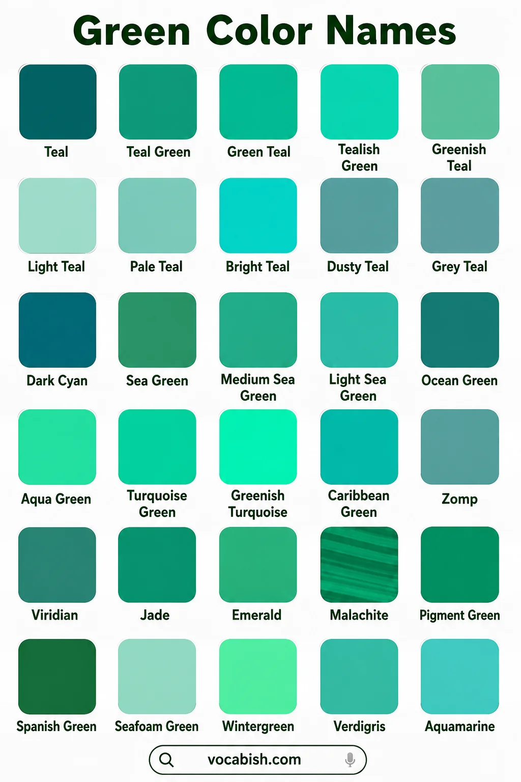 Names of Blue-Green, Teal, Jade, and Sea Shades