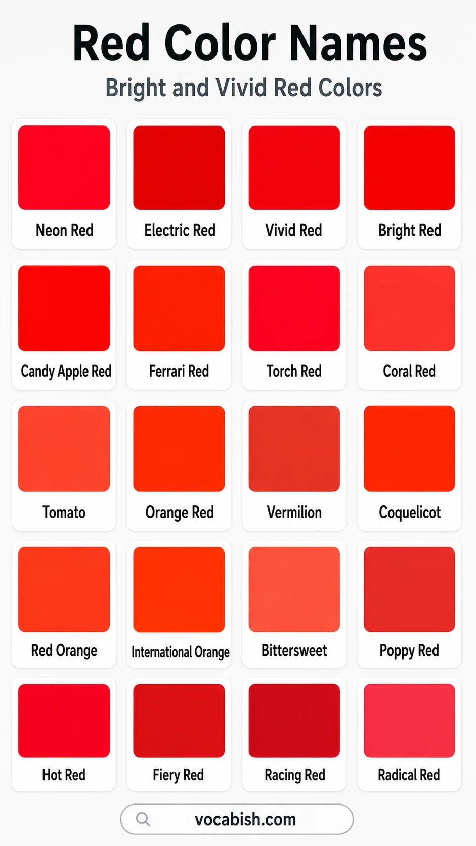 Names of Bright and Vivid Red Colors