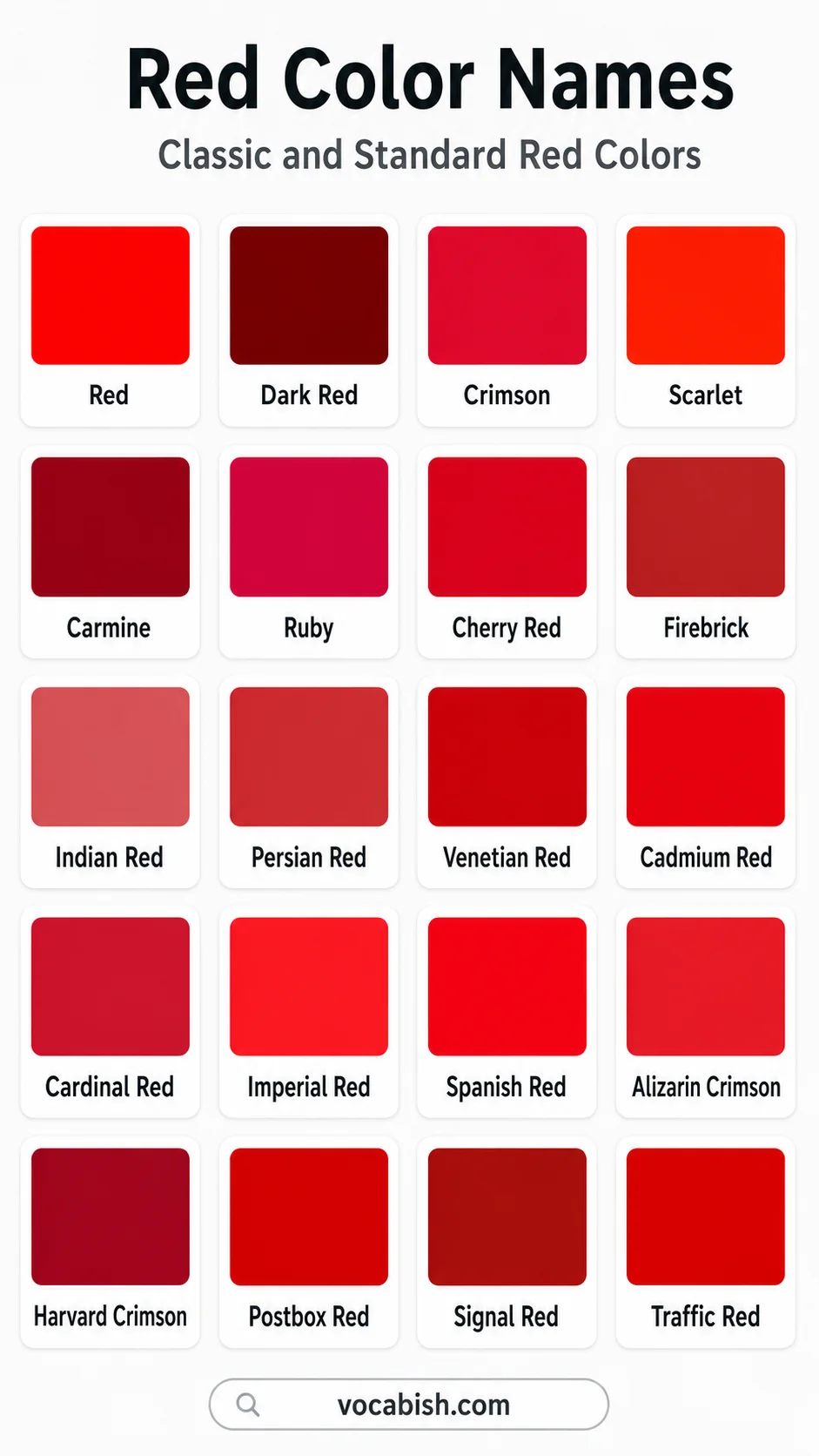 Names of Classic and Standard Red Colors