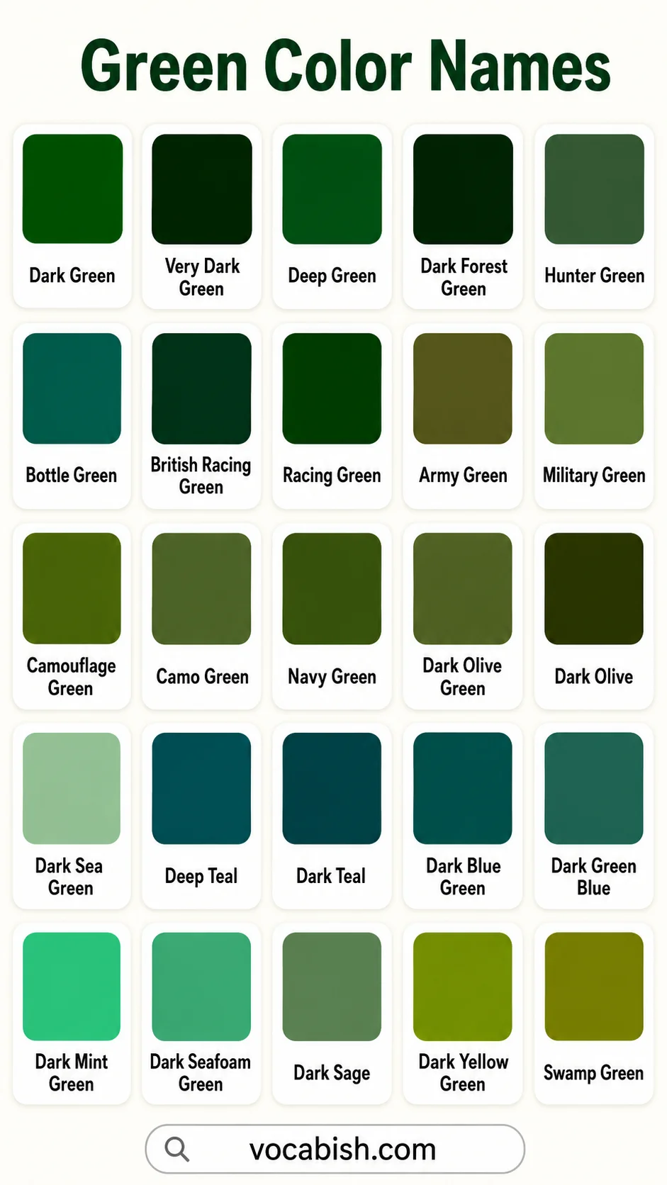 Names of Dark and Deep Green Colors