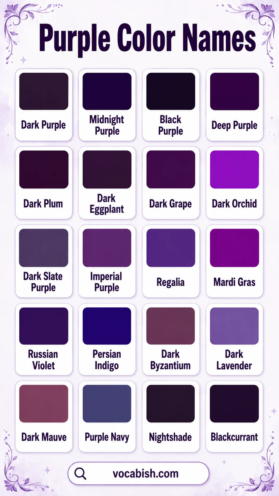 Names of Dark and Deep Purple Colors