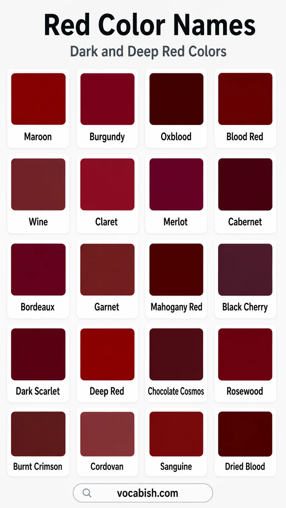 Names of Dark and Deep Red Colors