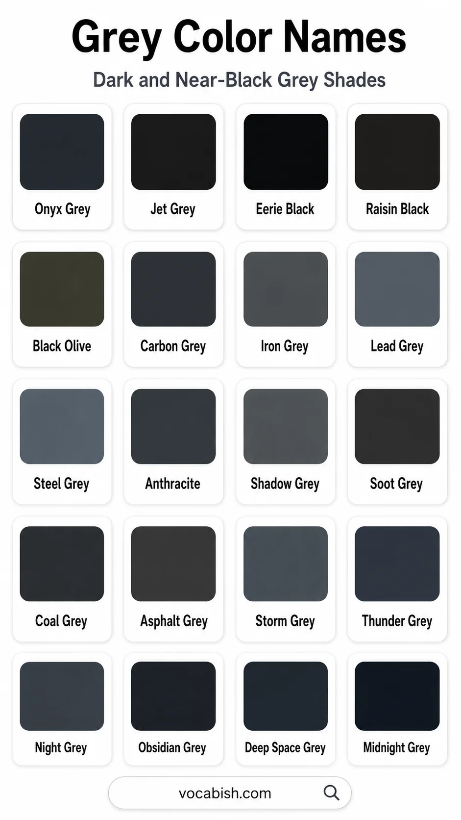 Names of Dark and Near-Black Grey Shades