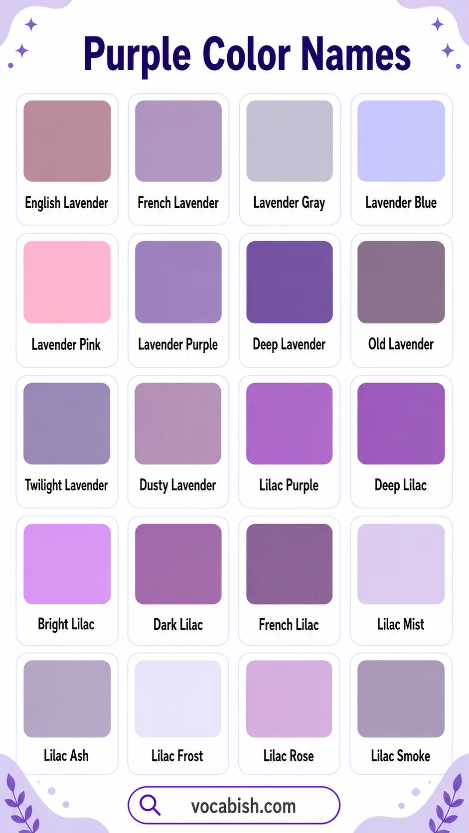 Names of Lavender and Lilac Purple Shades