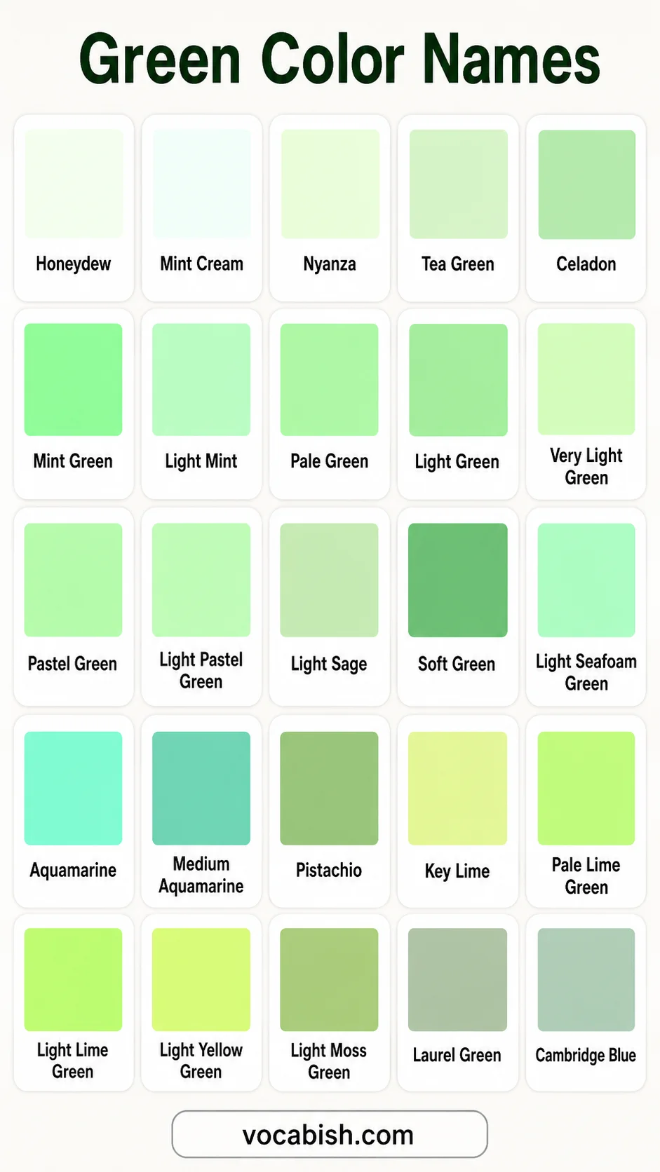 Names of Light and Pastel Green Colors