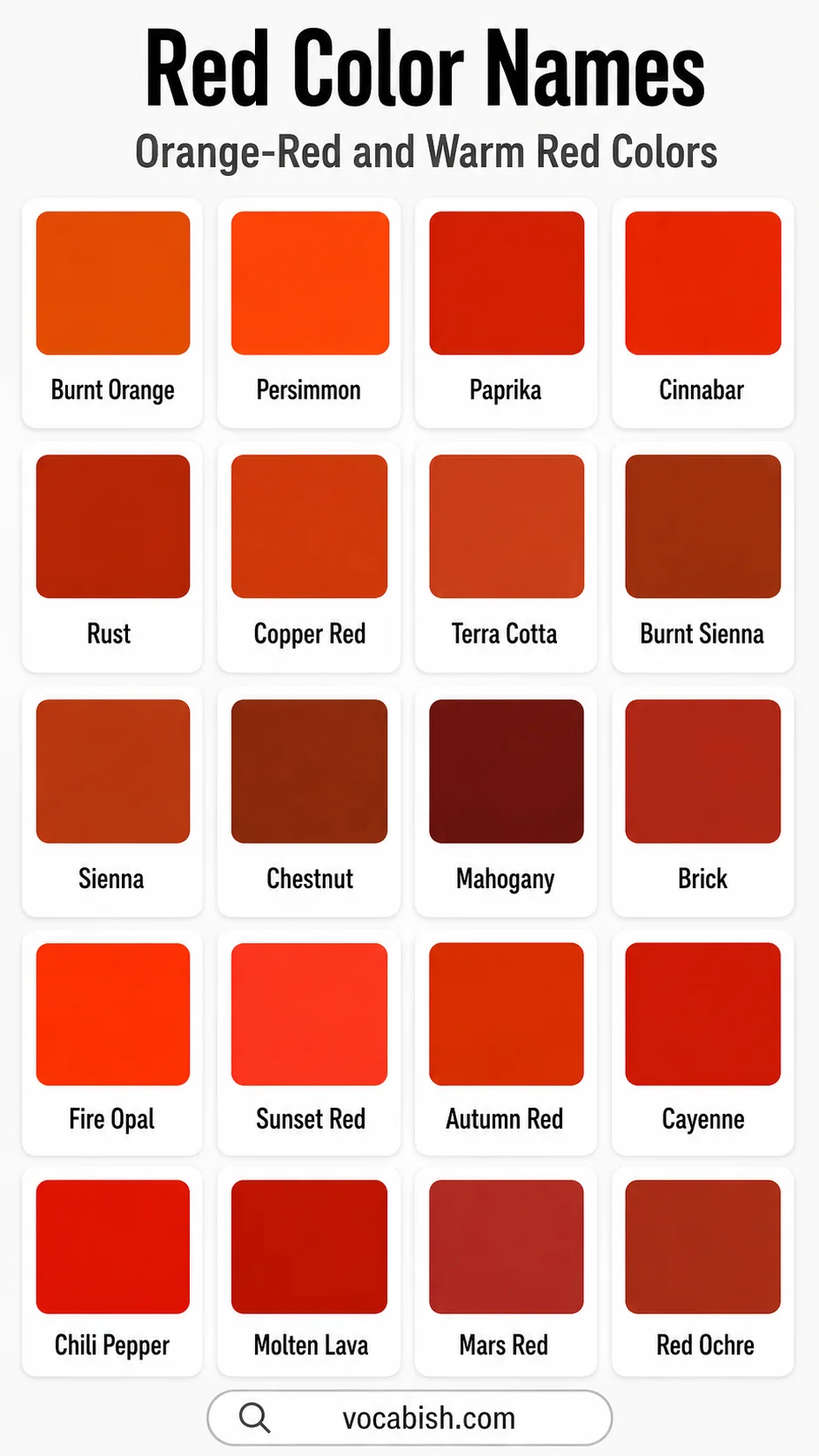Names of Orange-Red and Warm Red Colors