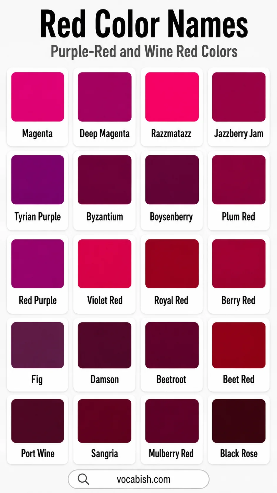 Names of Purple-Red and Wine Red Colors