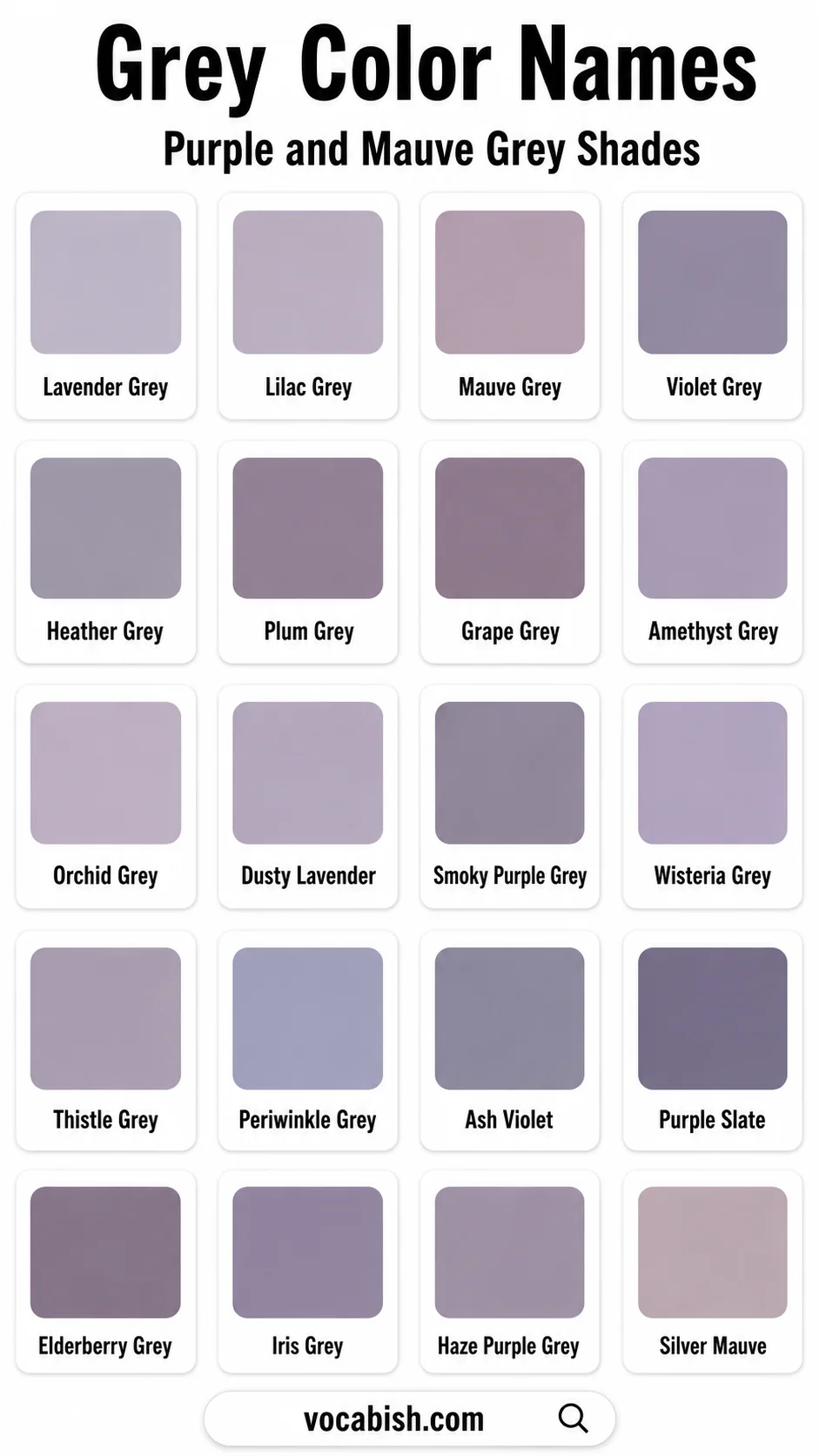 Names of Purple and Mauve Grey Shades