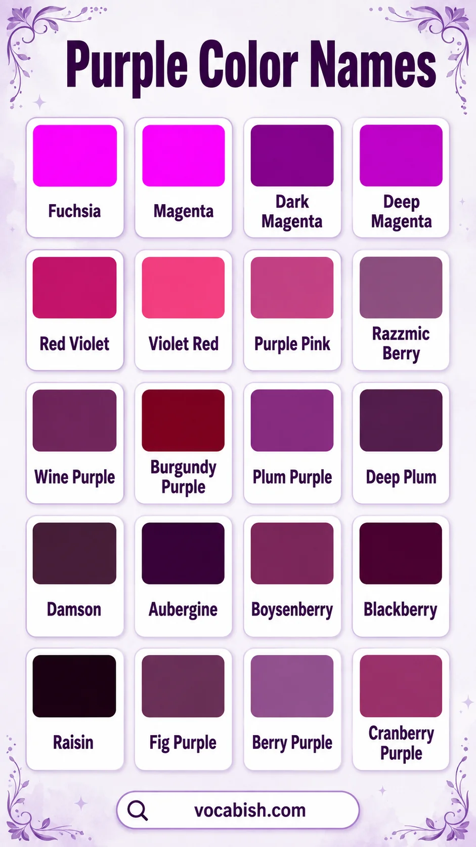 Names of Red Purple and Shades