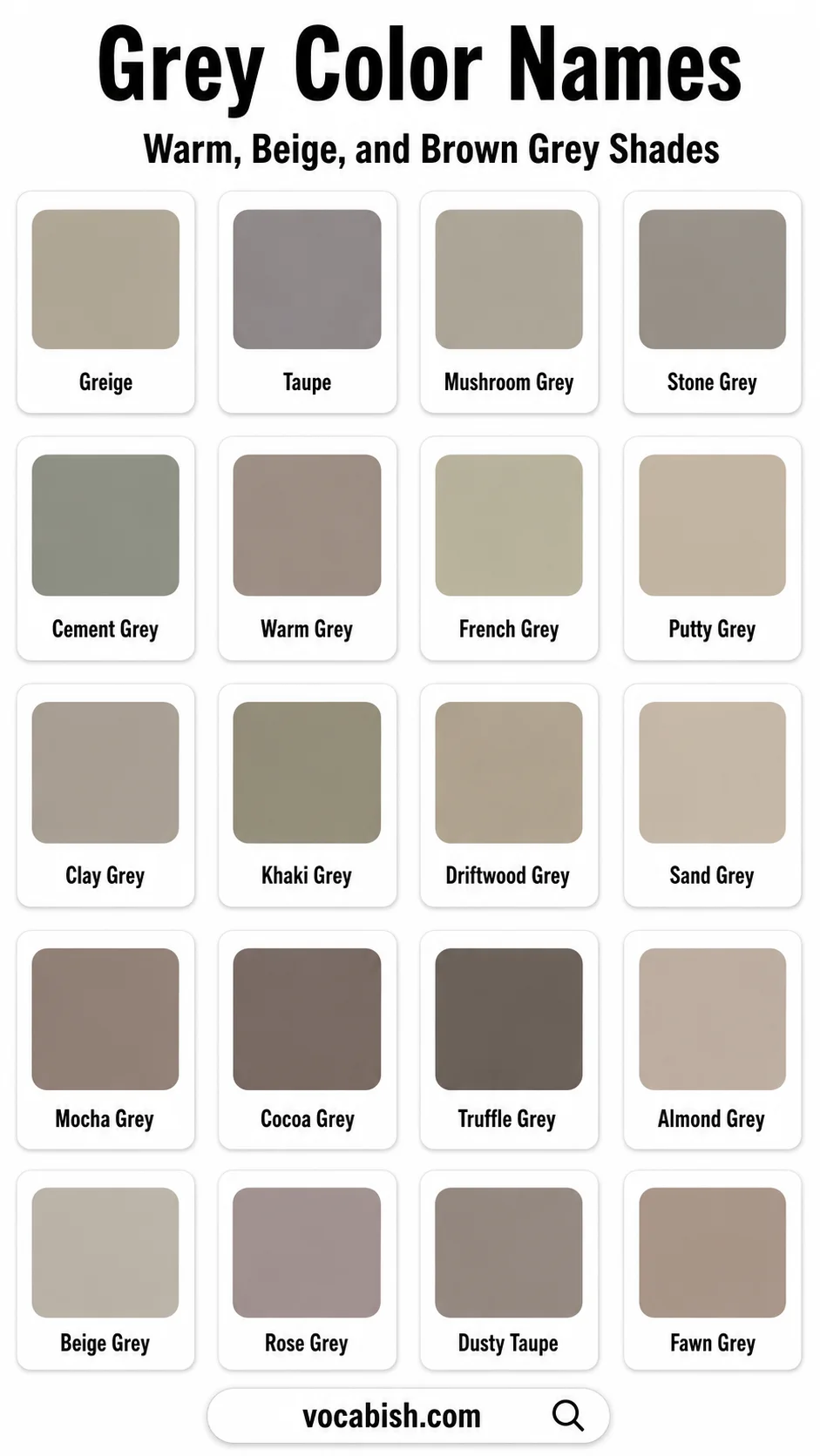 Names of Warm, Beige, and Brown Grey Shades