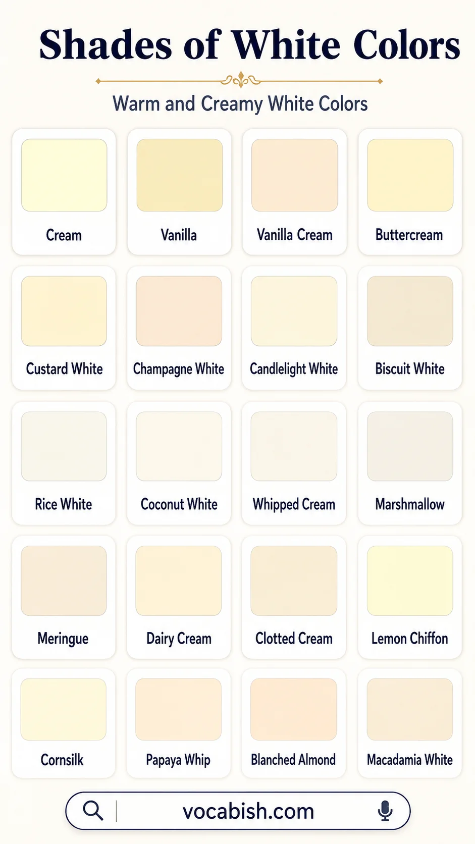 Names of Warm and Creamy White Colors