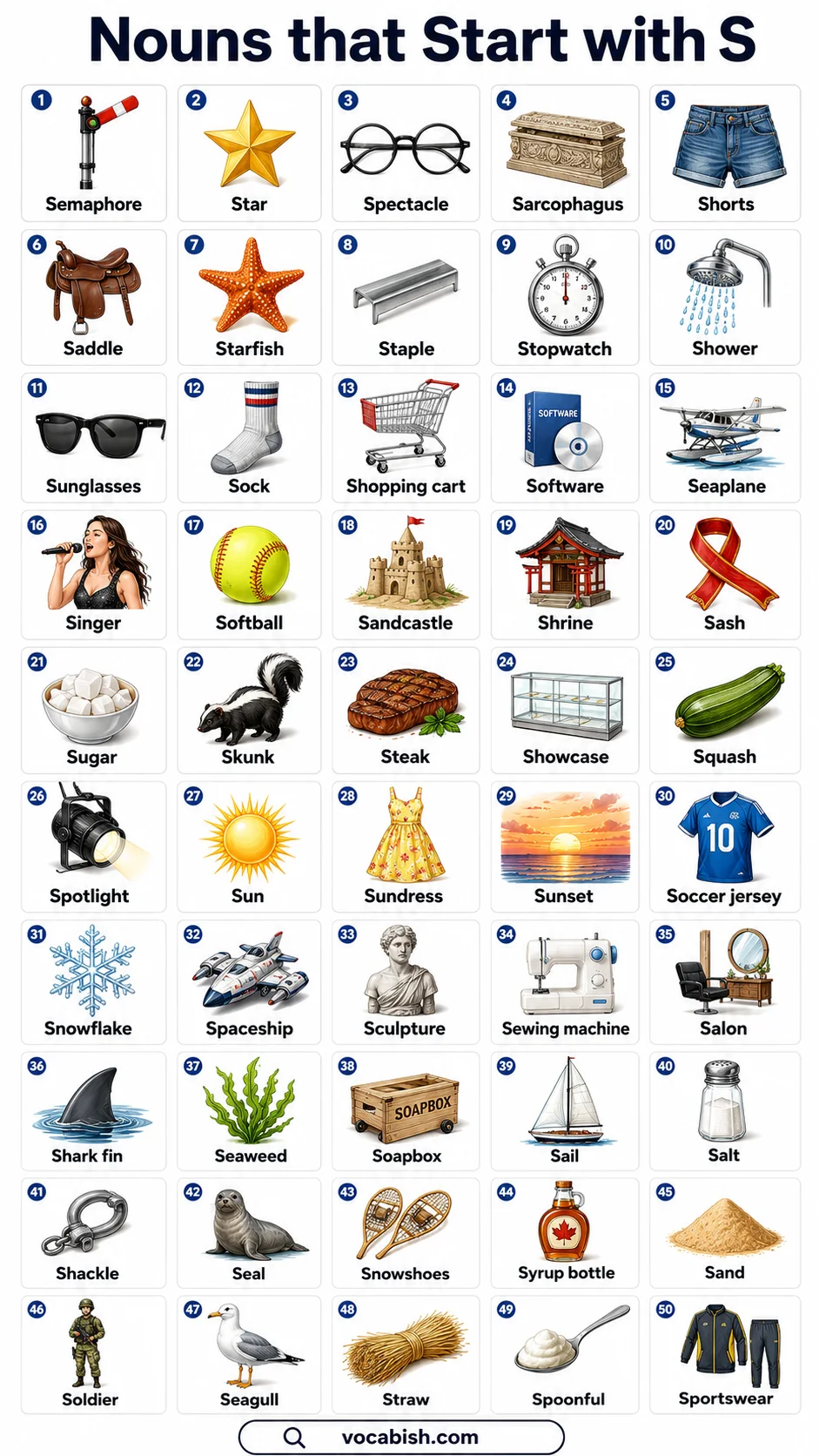 Nouns Beginning with S with Pictures