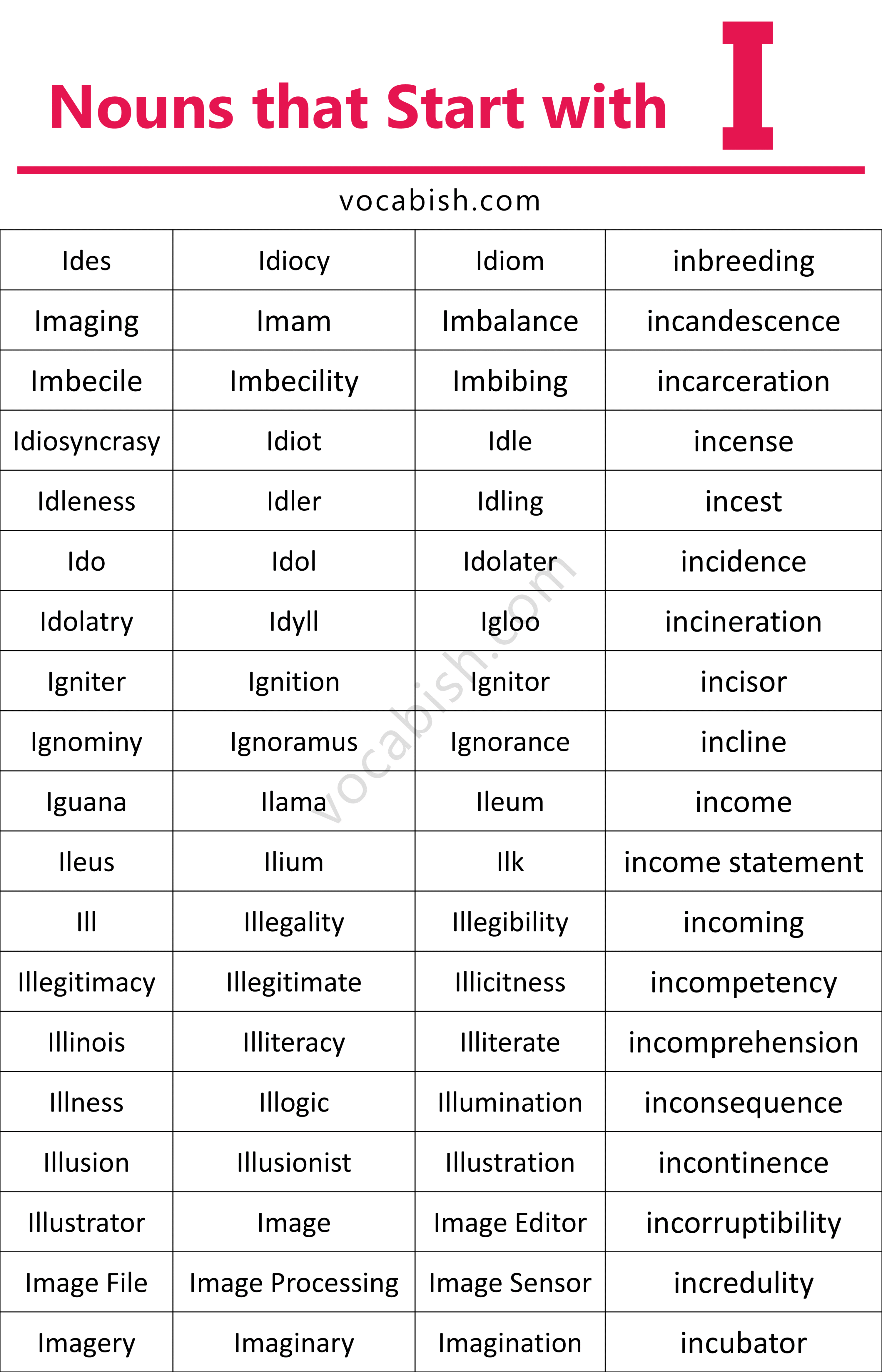 Nouns Starting with I