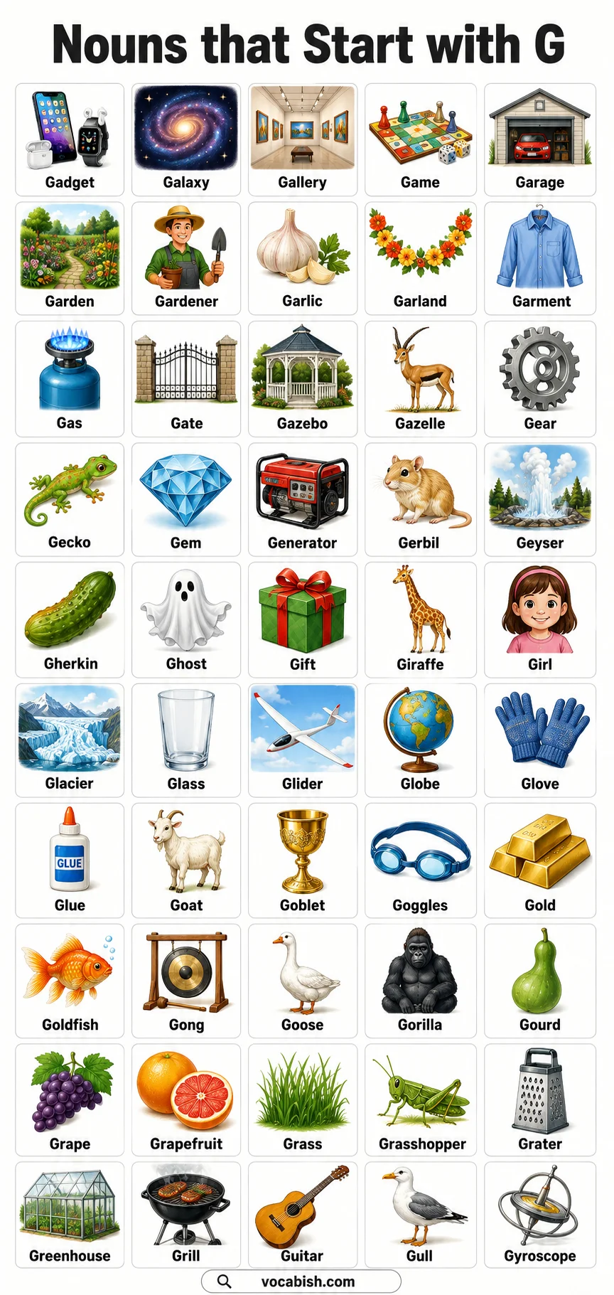 Nouns that Start with G and Their Pictures