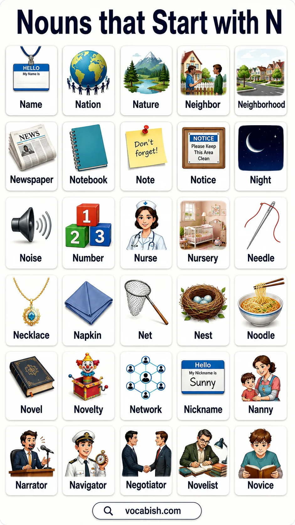 Nouns that Start with N and Their Pictures