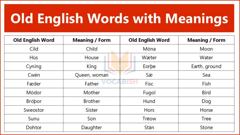 Old English Words List with Their Modern Meanings