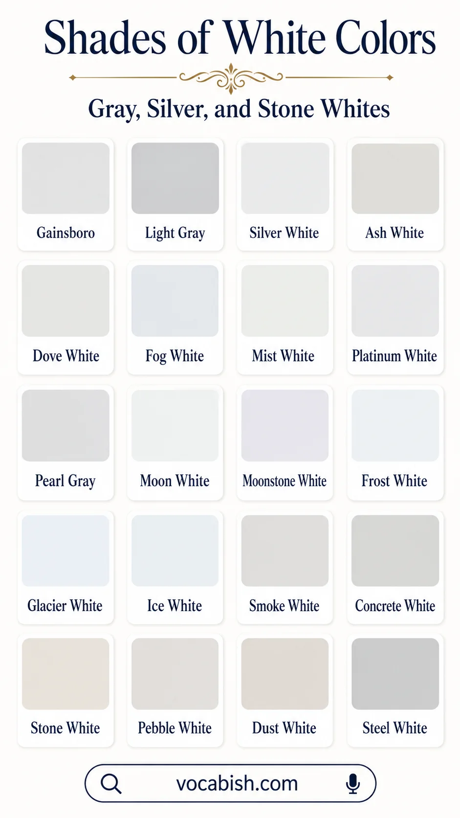 Shades of Gray, Silver, and Stone Whites