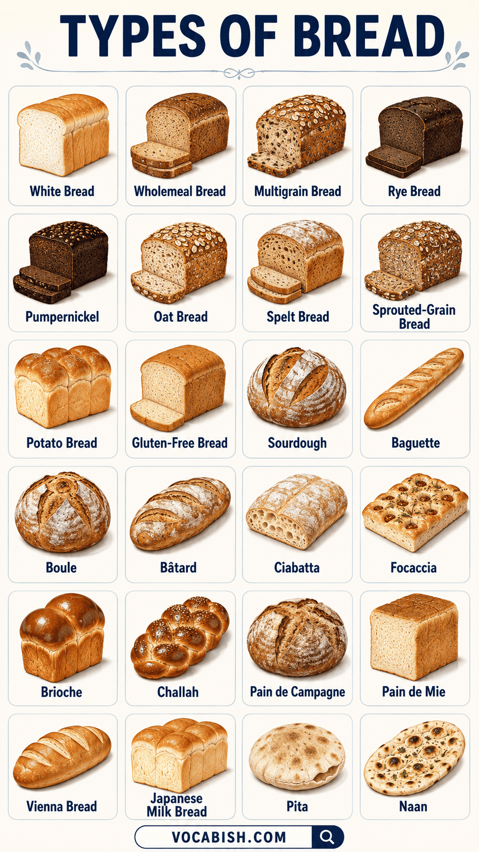 Types of Bread with Their Names, Uses, and Features