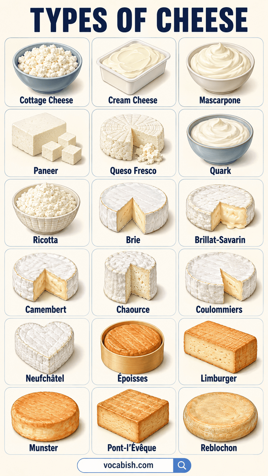 Types of Cheese and Their Pictures