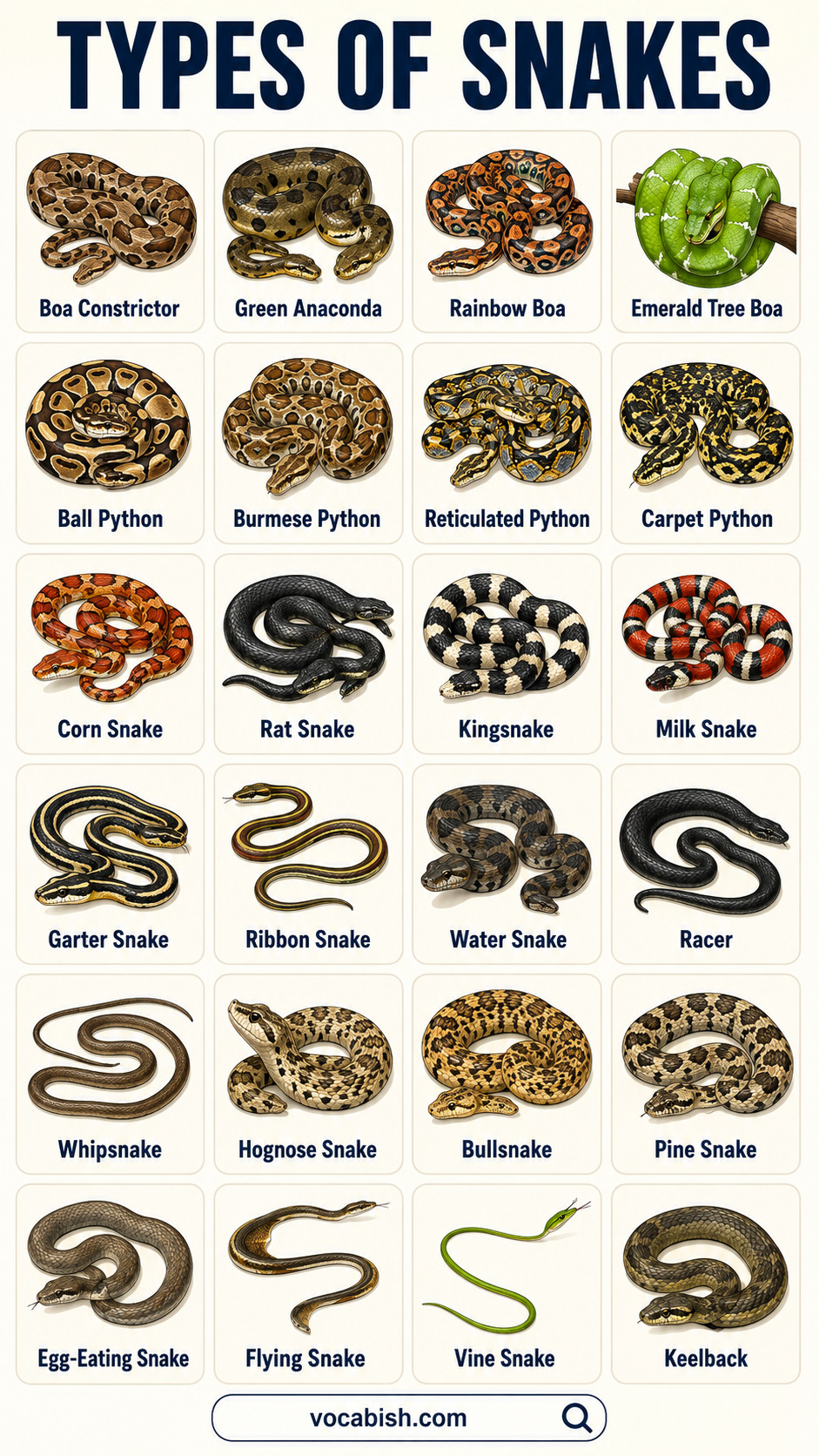 Types of Snakes and Pictures Explained with Traits