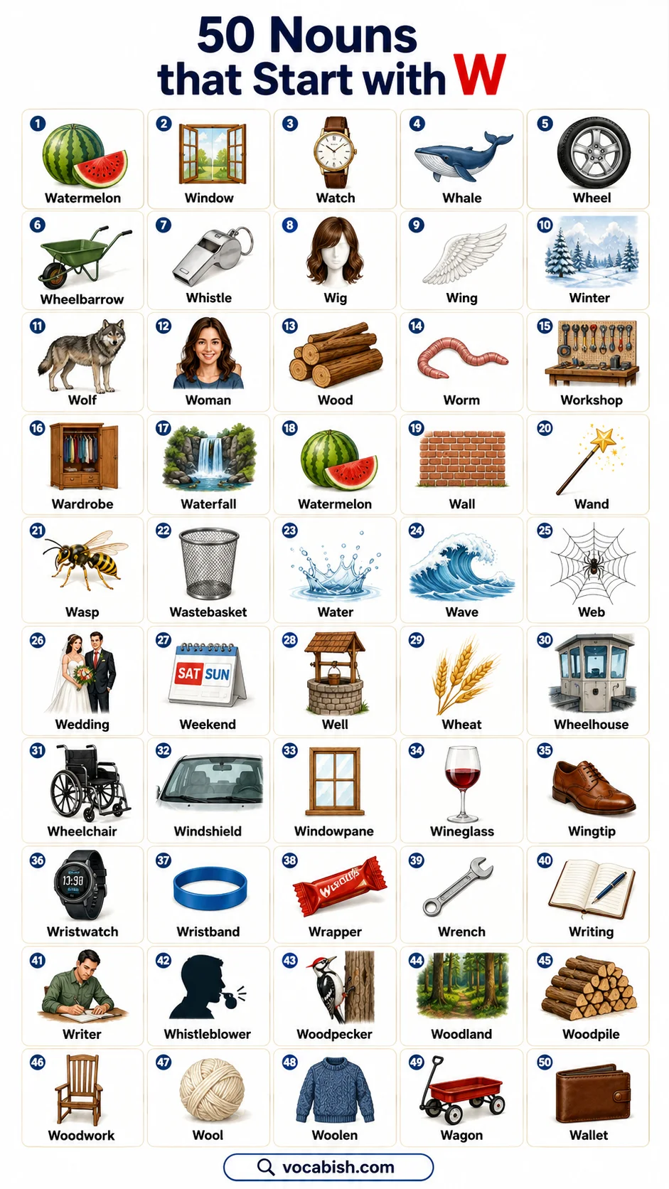 W Noun Words with Pictures