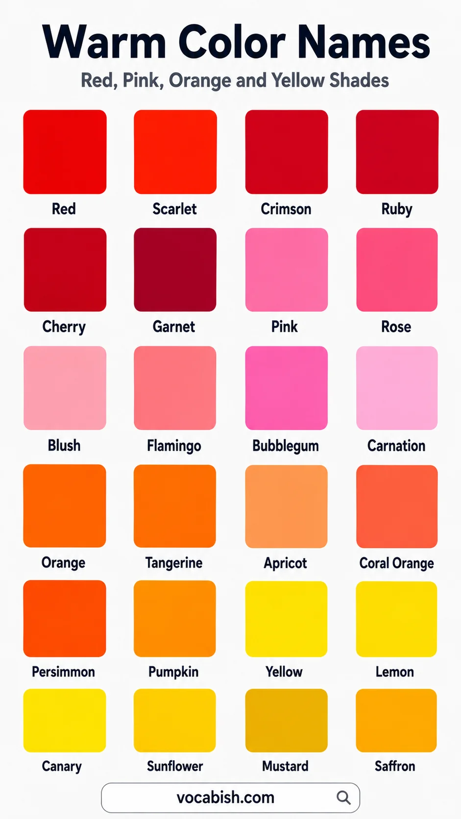 Warm Color Names Chart