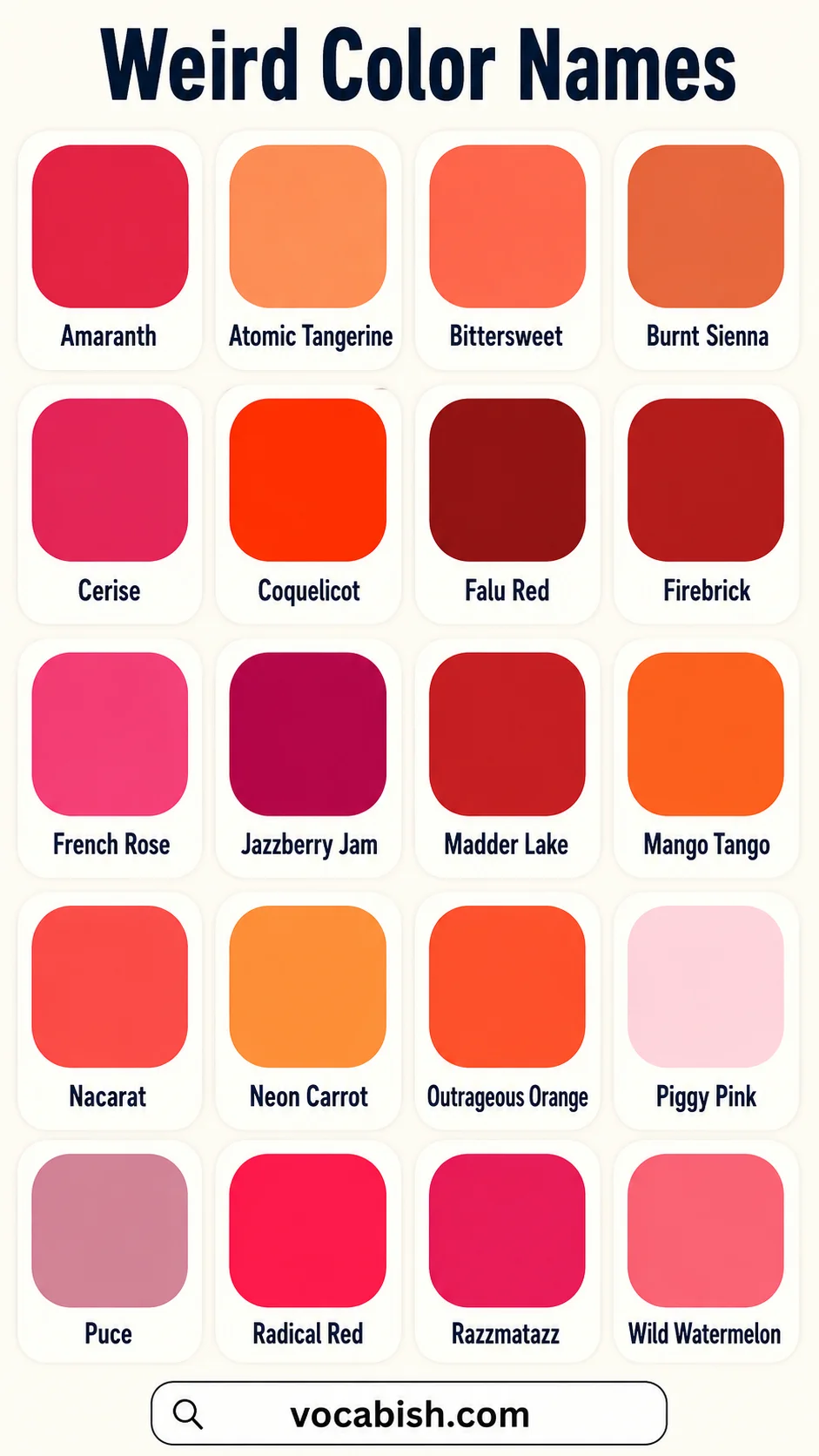 Weird Red, Pink, and Orange Color Names
