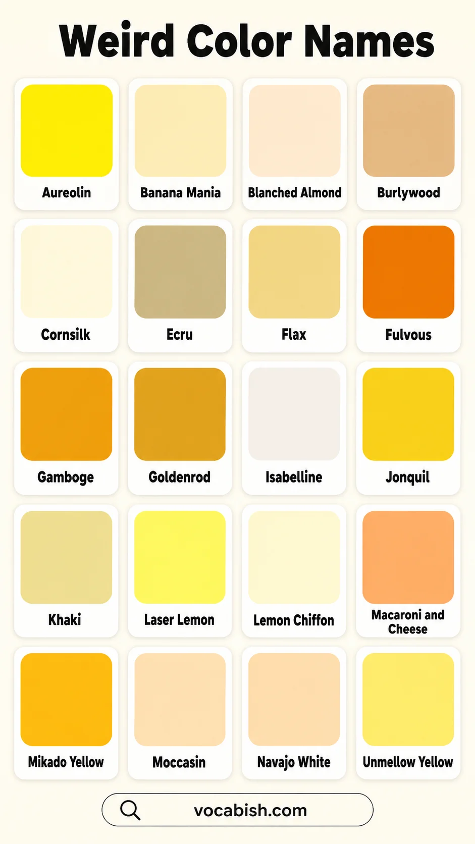 Weird Yellow, Gold, and Beige Color Names