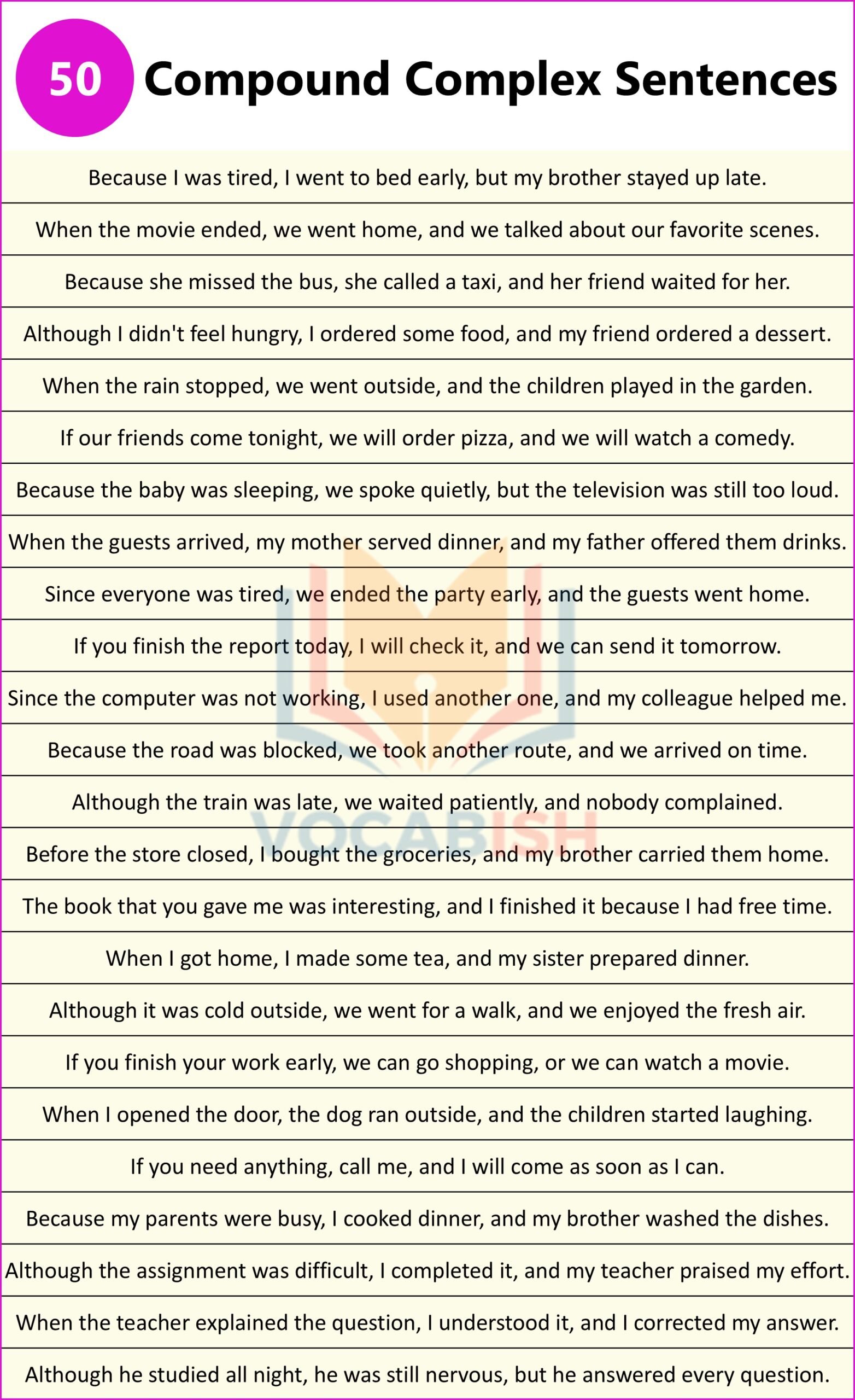 100 Complex and Compound Complex Sentences Examples