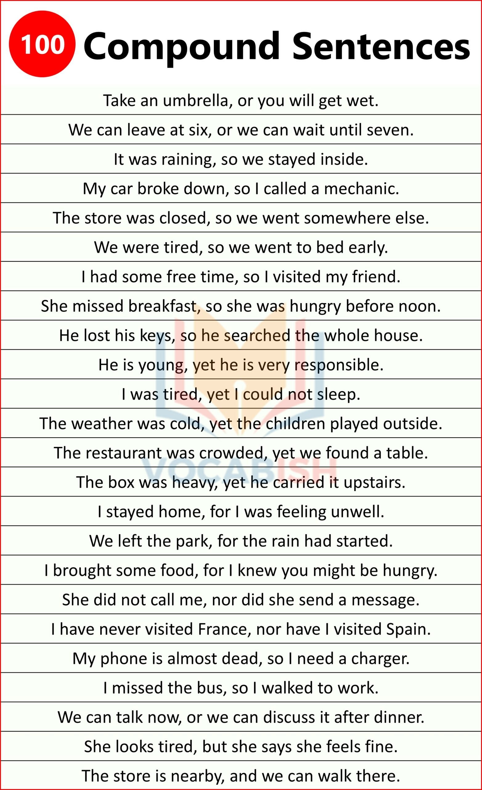 100 Examples of Compound Sentences