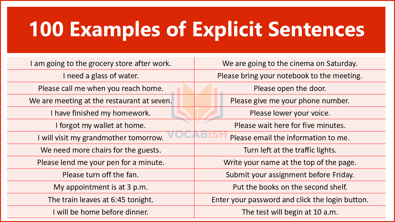 100 Examples of Explicit Sentences
