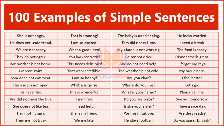 100 Examples of Simple Sentences