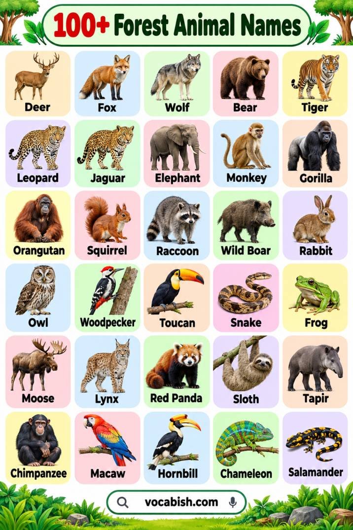 100+ Forest Animal Names with Facts, Pictures, and Types