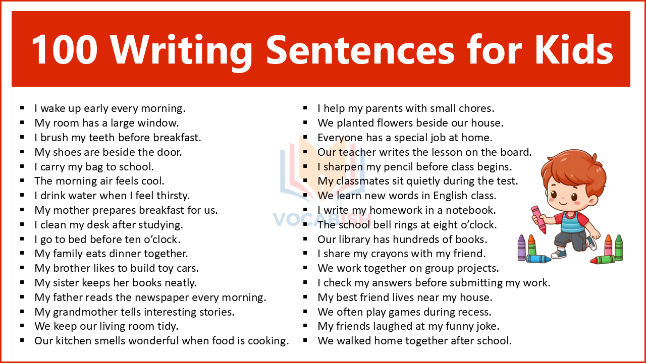 100 Writing Sentences for Kids in English: Practice Sentences