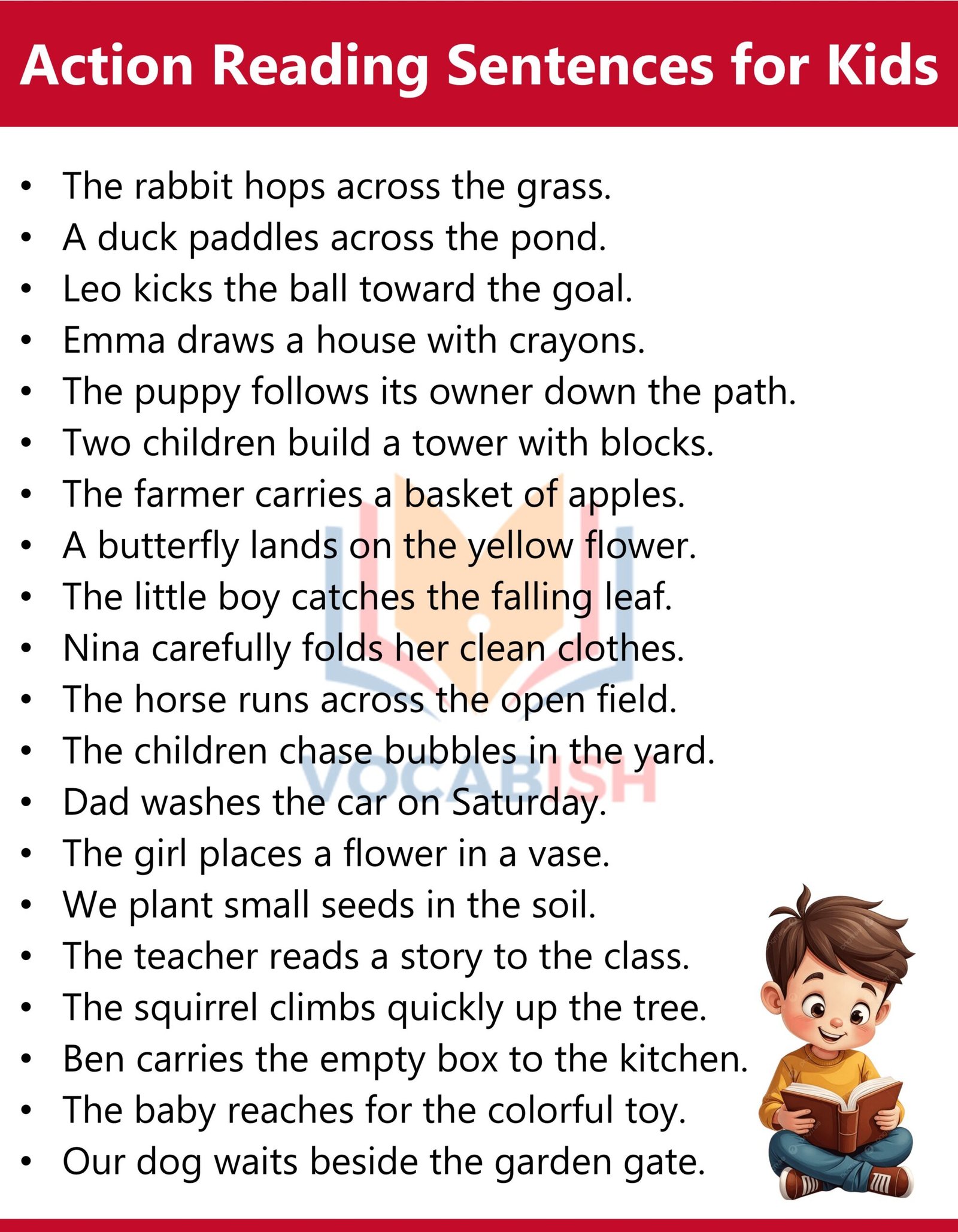 100 Reading Sentences for Kids in English for Daily Practice
