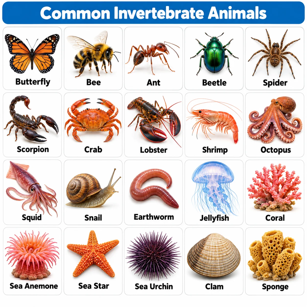 Invertebrate Animals: Types, Names, Pictures, and Examples