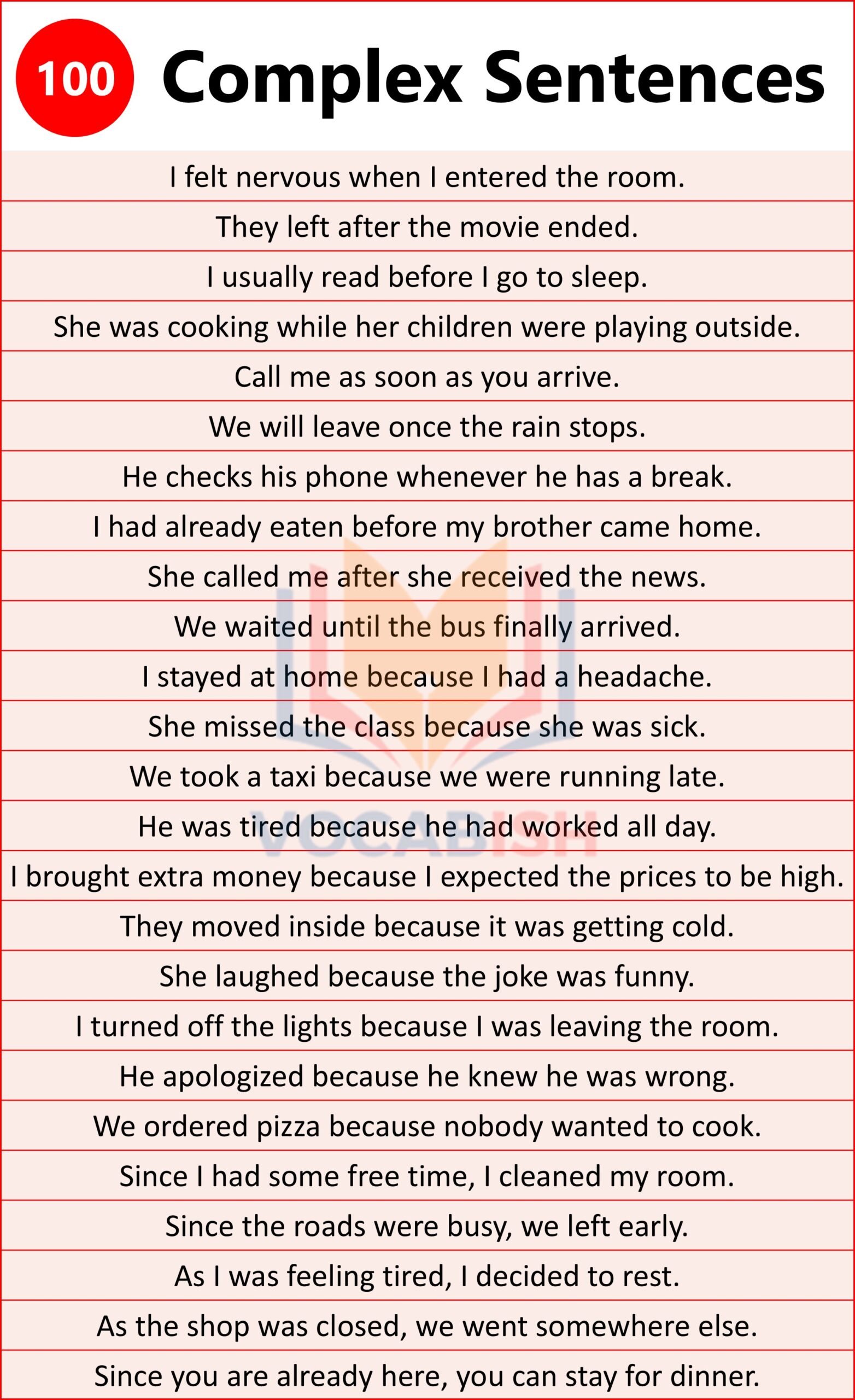 Complex Sentences Examples in Sentences