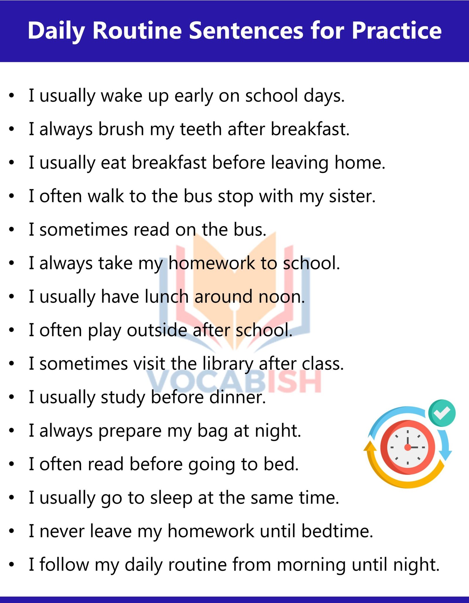 200 Daily Routine Sentences in English for Kids and Students