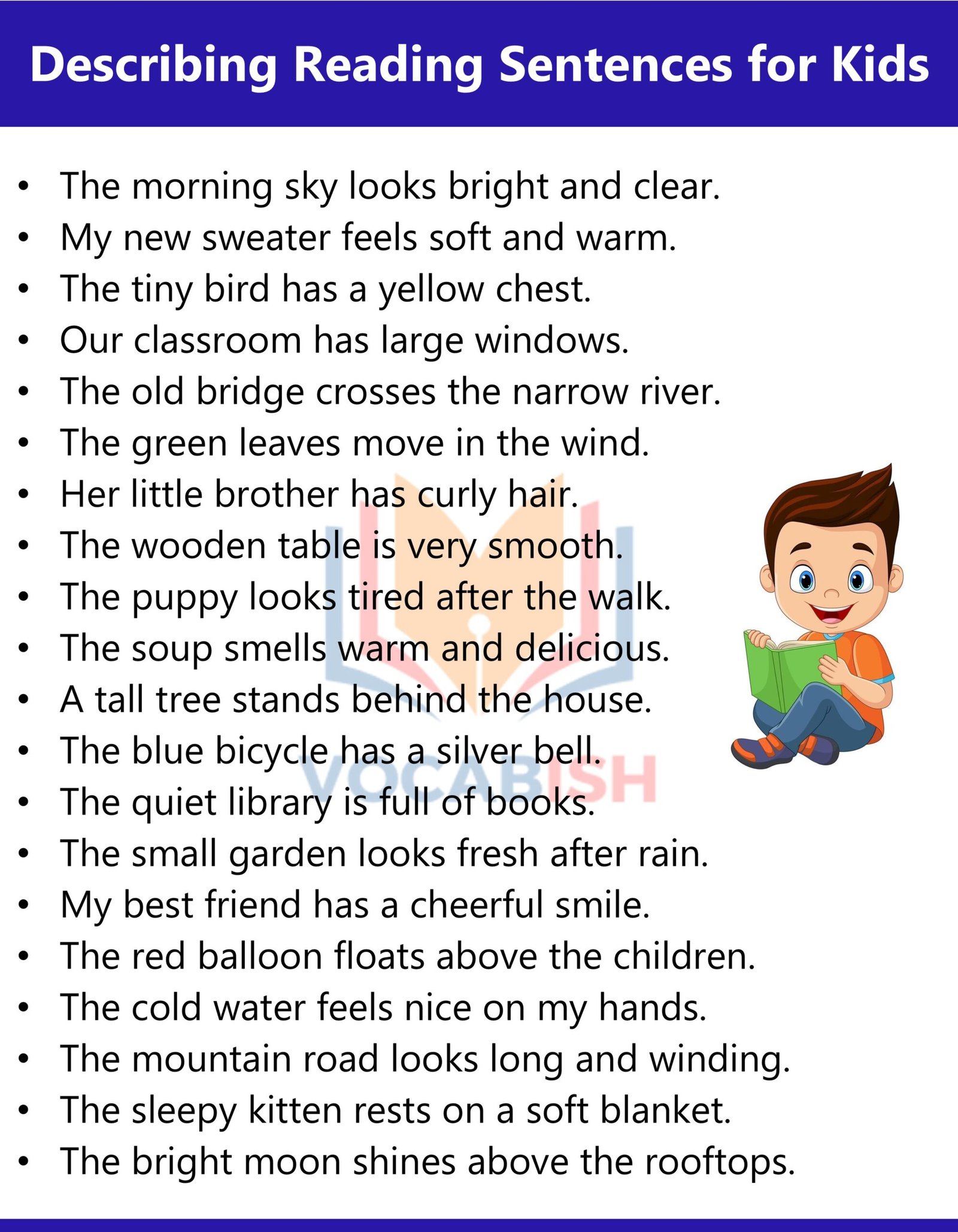 100 Reading Sentences for Kids in English for Daily Practice