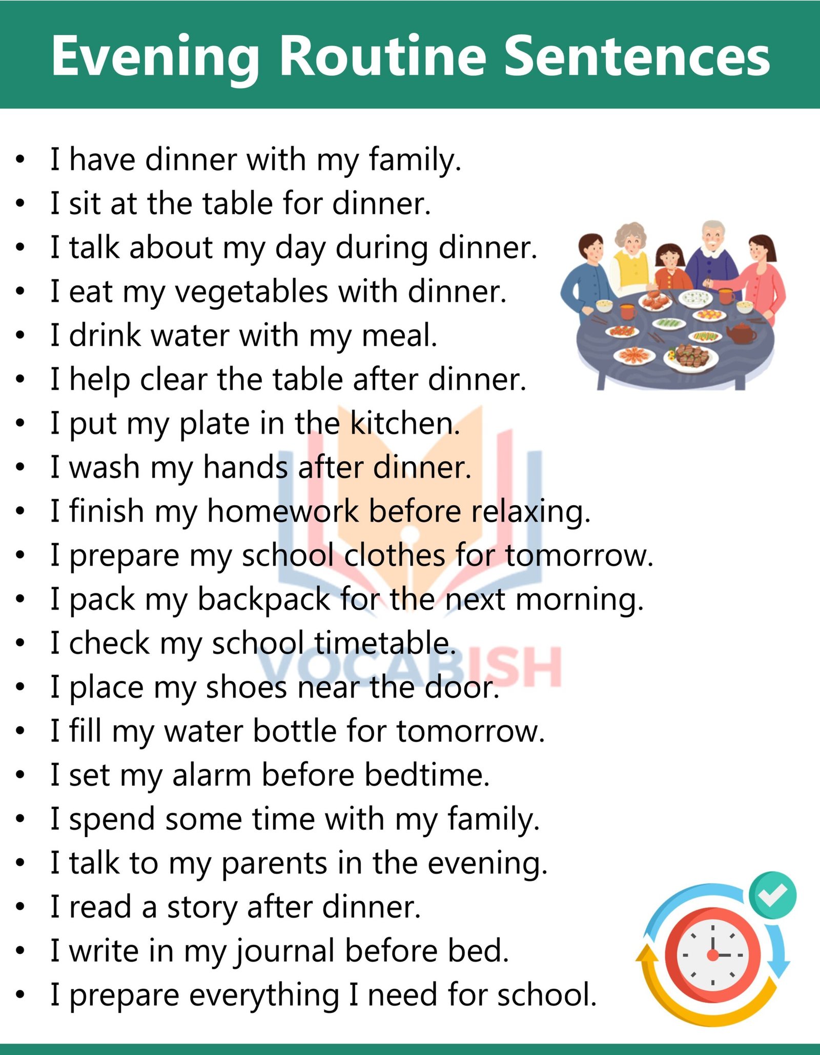 200 Daily Routine Sentences in English for Kids and Students