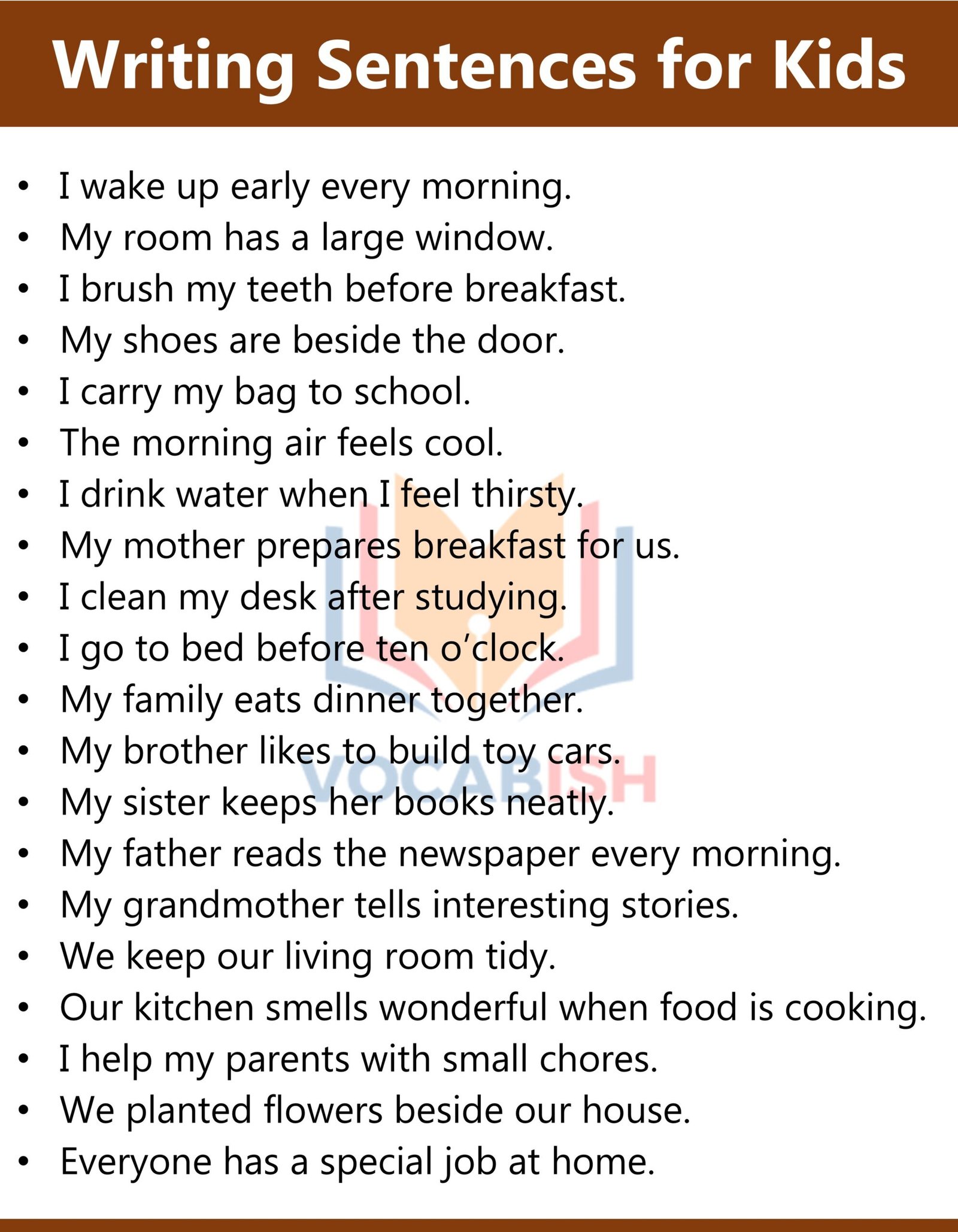 100 Writing Sentences for Kids in English: Practice Sentences
