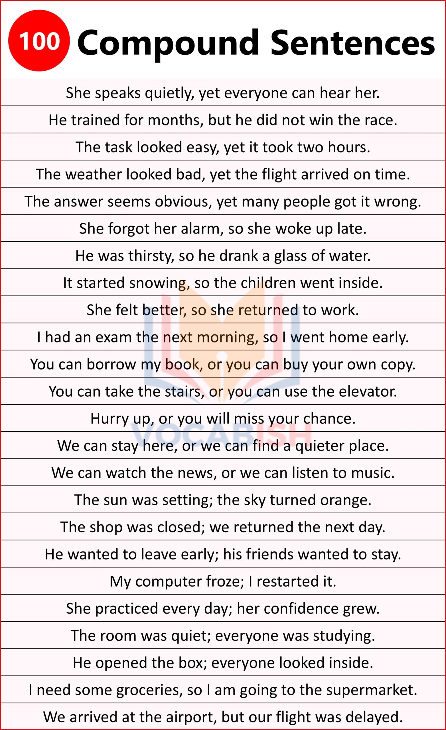 Examples Sentences of Compound Sentences