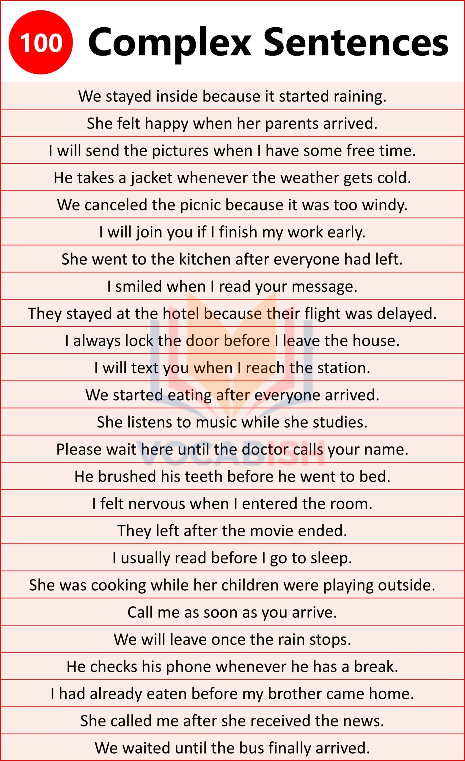 Examples in Sentences of Complex Sentence