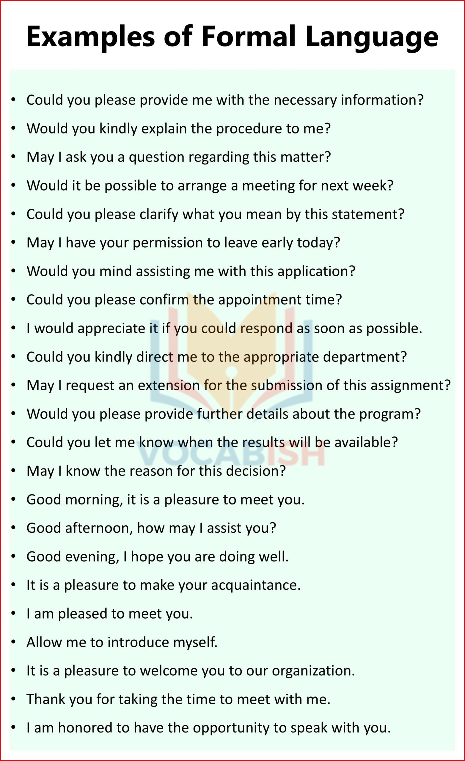 Examples of Formal Language in Sentences