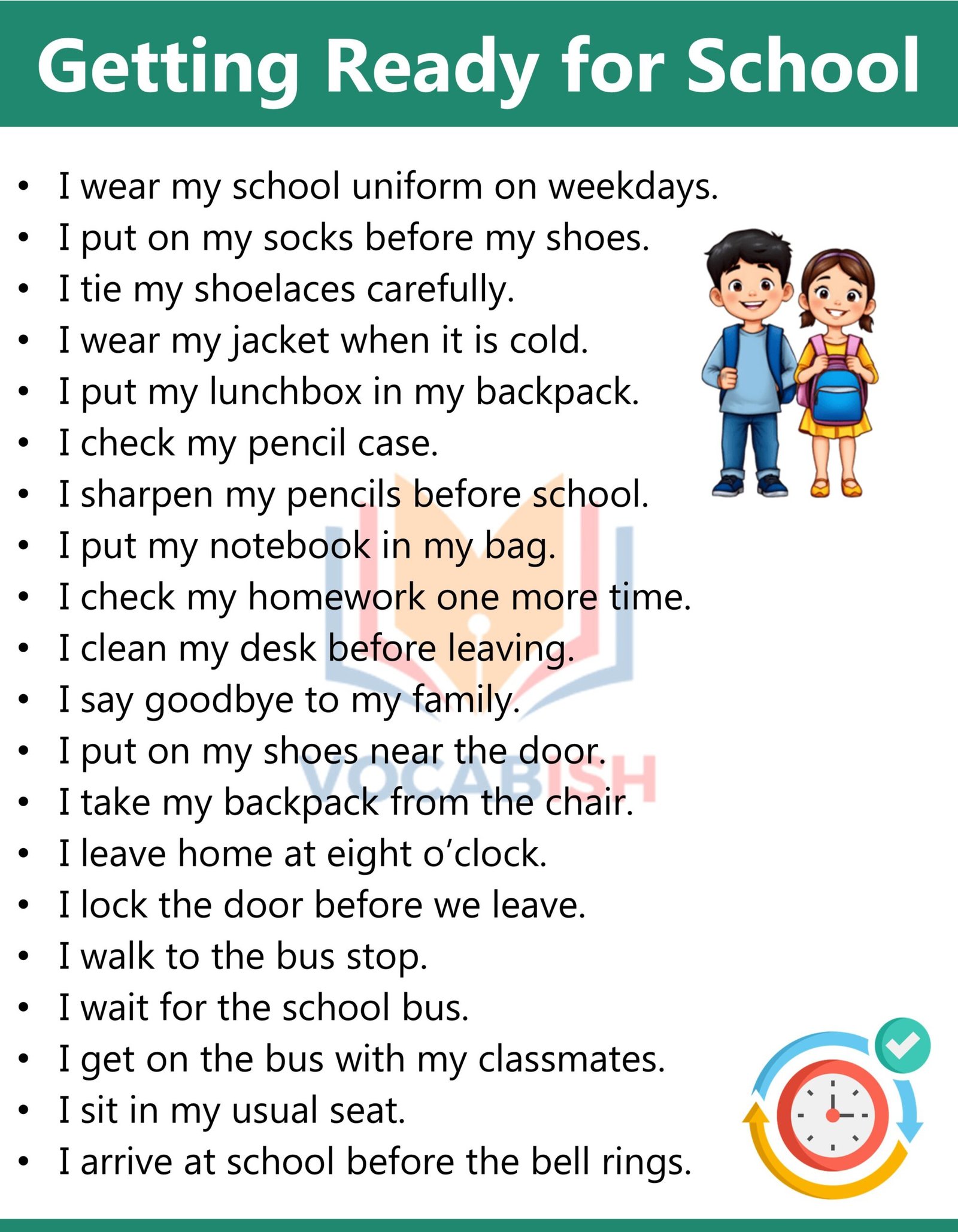 200 Daily Routine Sentences in English for Kids and Students