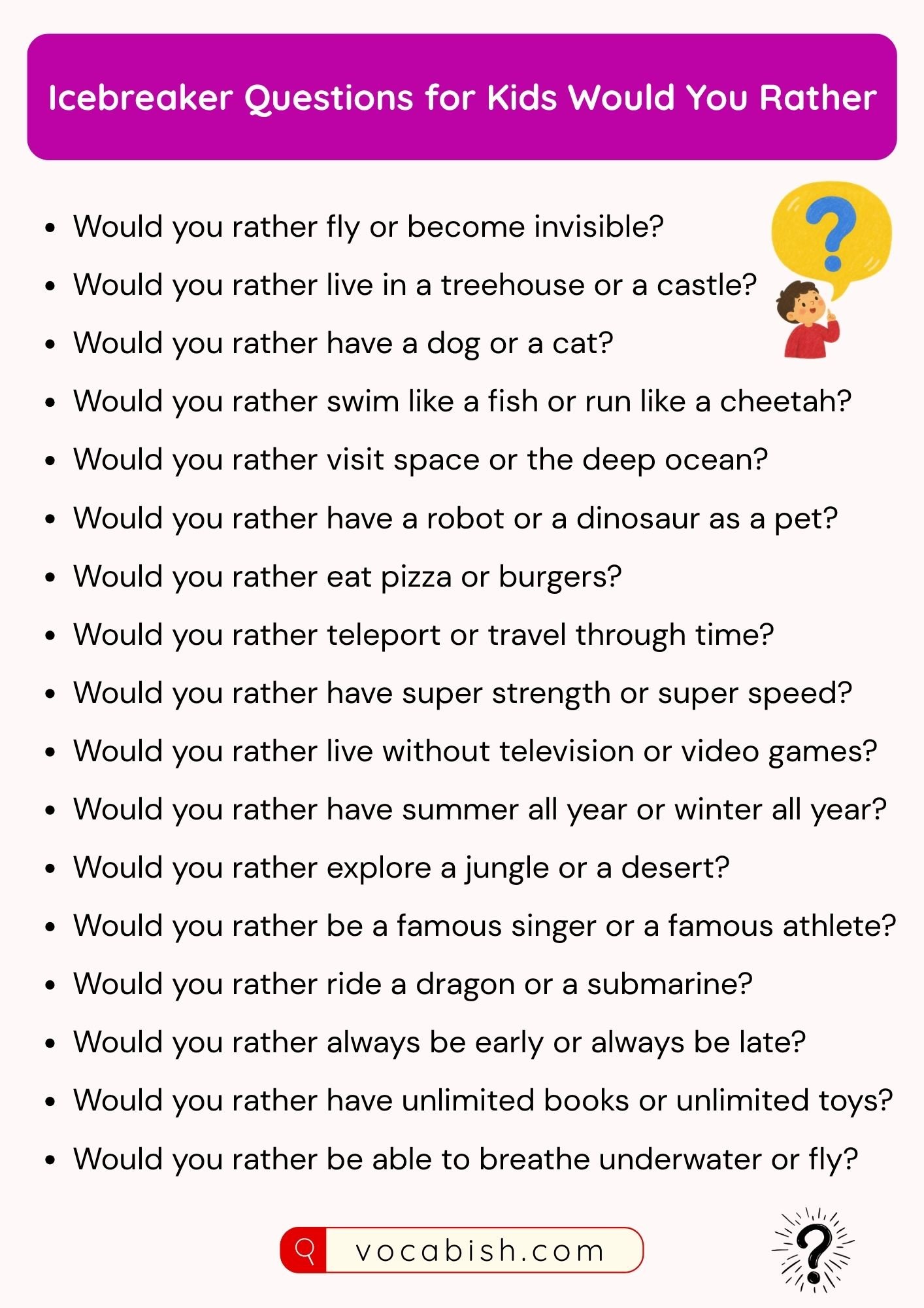 Icebreaker Questions for Kids Would You Rather
